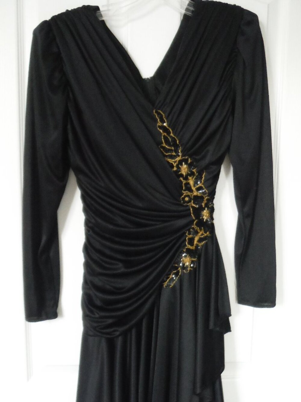 Vintage 1980s Abby Kent Cocktail Dress ruched Beaded Trim black Size 6